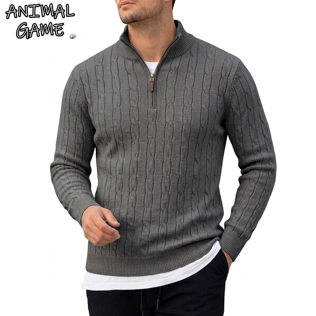 Men'S Fashion Zip Sweater - Pull-over en maille à demi-zip à