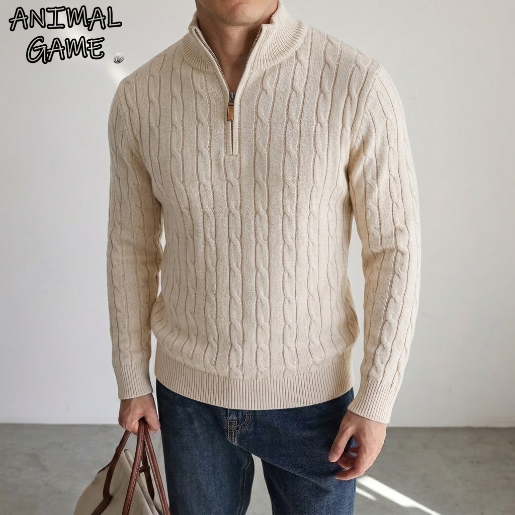 Men'S Fashion Zip Sweater - Nouveau pull en maille torsadée pour
