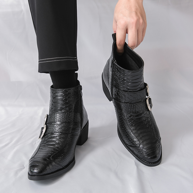 Belt Mens Fashion - Hommes bottes hautes PU boucle de