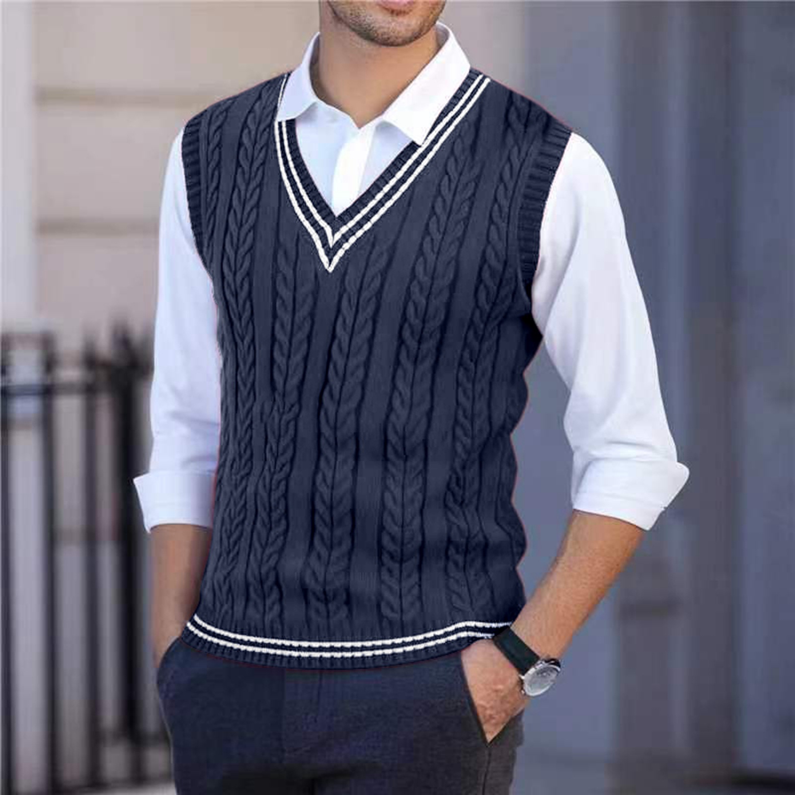 Men'S Fashion Zip Sweater - Gilet pull en maille à col
