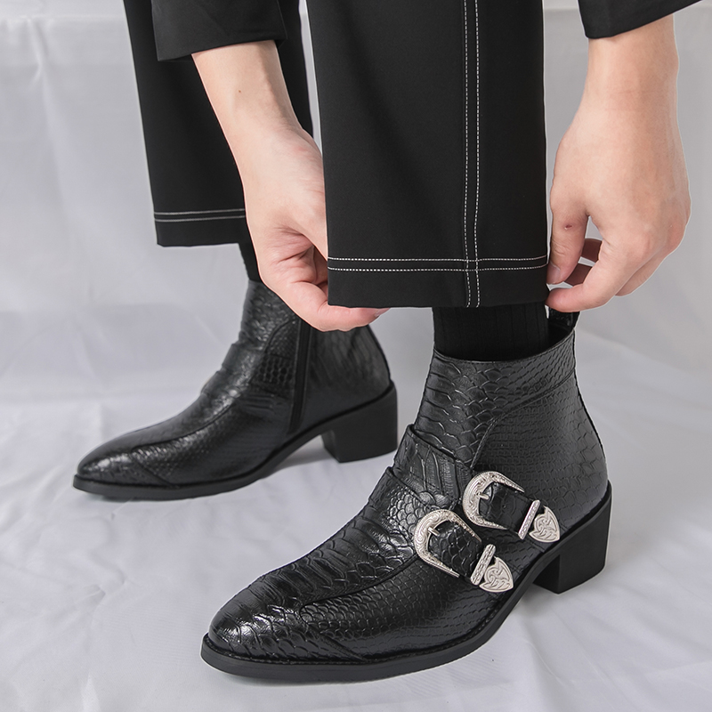 Hommes bottes hautes PU boucle - Belt Mens Fashion avis et prix