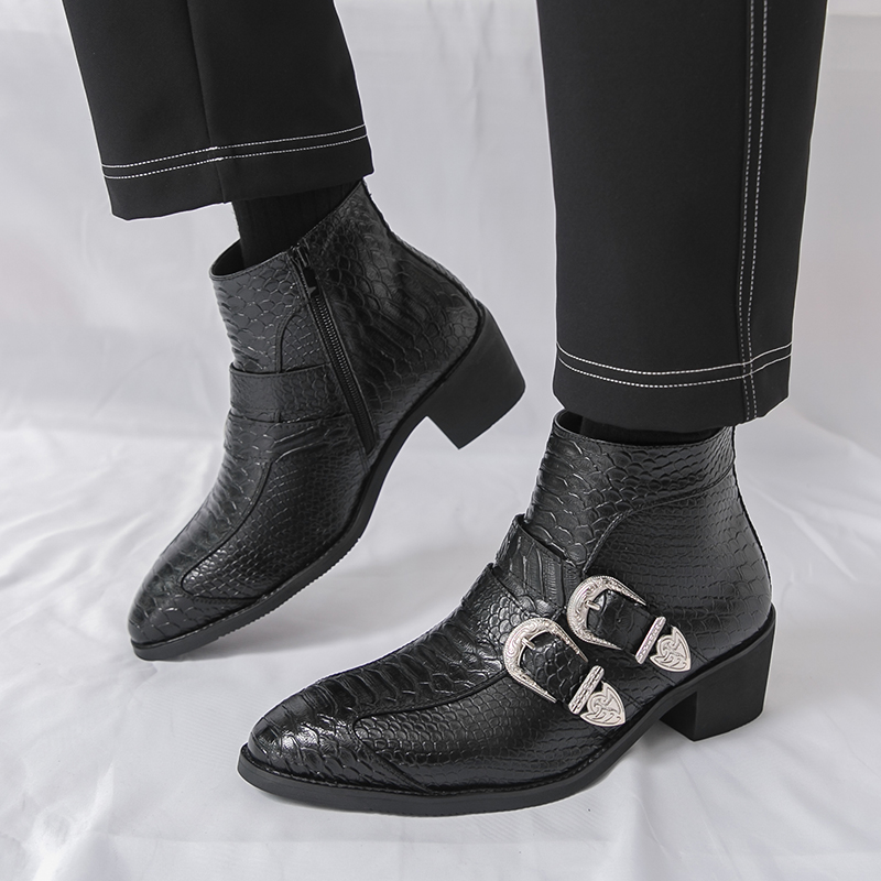 Hommes bottes hautes PU boucle - Belt Mens Fashion avis et prix