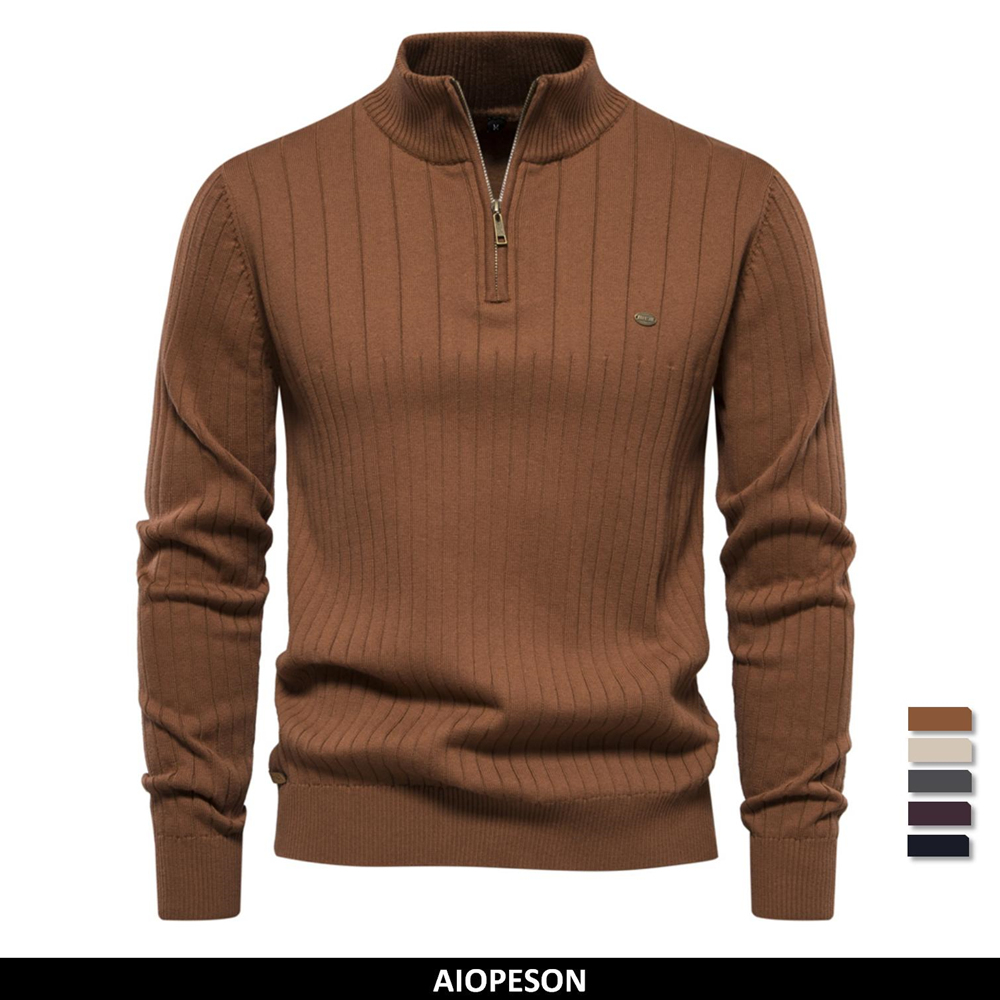 Pull tricoté en coton à col mo - Men'S Fashion Zip Sweater avis et prix